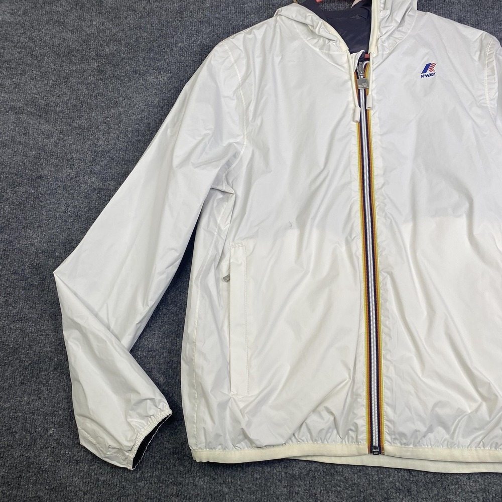 K-Way Jacques Plus Double Jacket Mens Medium White Hooded Windbreaker Coat - Picture 2 of 15